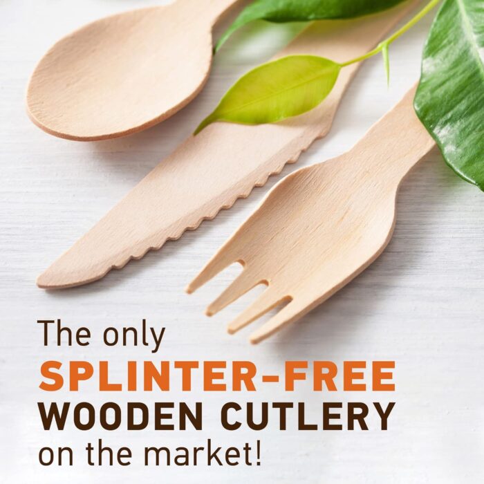 Disposable Wooden Cutlery Set - 300 Count (100 Forks, 100 Knives, 100 Spoons) - Image 3