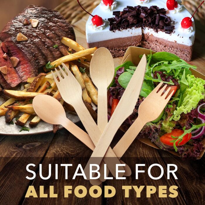 Disposable Wooden Cutlery Set - 300 Count (100 Forks, 100 Knives, 100 Spoons) - Image 4
