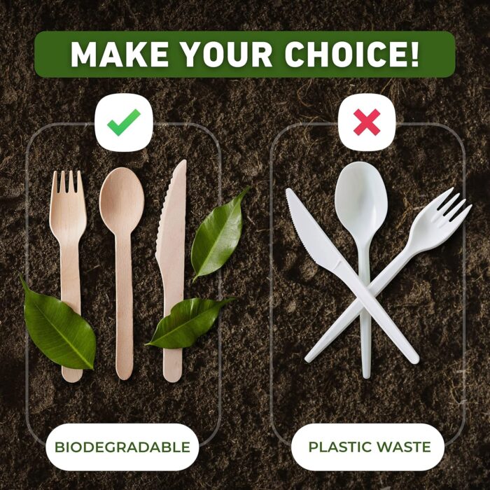 Disposable Wooden Cutlery Set - 300 Count (100 Forks, 100 Knives, 100 Spoons) - Image 5