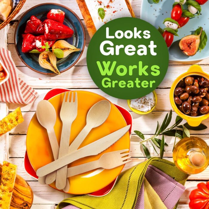 Disposable Wooden Cutlery Set - 300 Count (100 Forks, 100 Knives, 100 Spoons) - Image 8