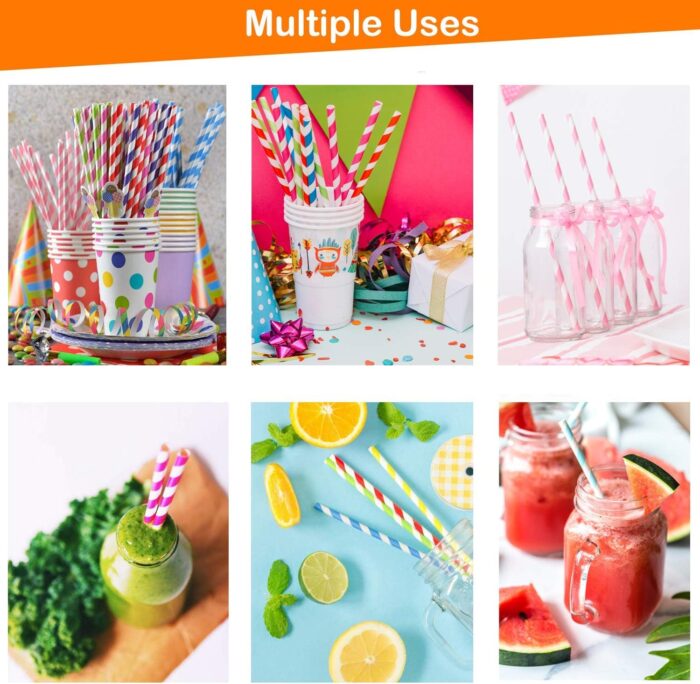 Paper Straws Disposable 200 Pack - Striped Straws in 10 Colors - Image 5
